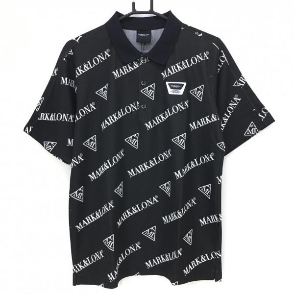 MARK&LONA（マークアンドロナ） 半袖ポロシャツ 黒×白 斜めロゴ総柄