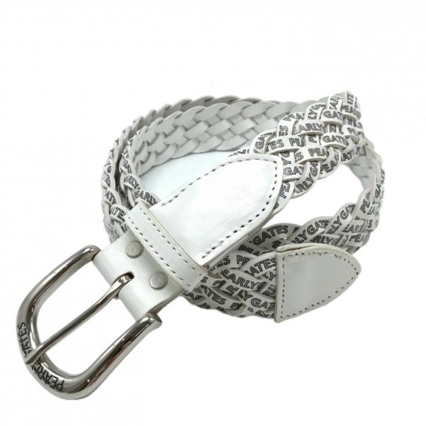 PEARLY GATES（パーリーゲイツ） 編み込みベルト 白×黒 ロゴ総柄