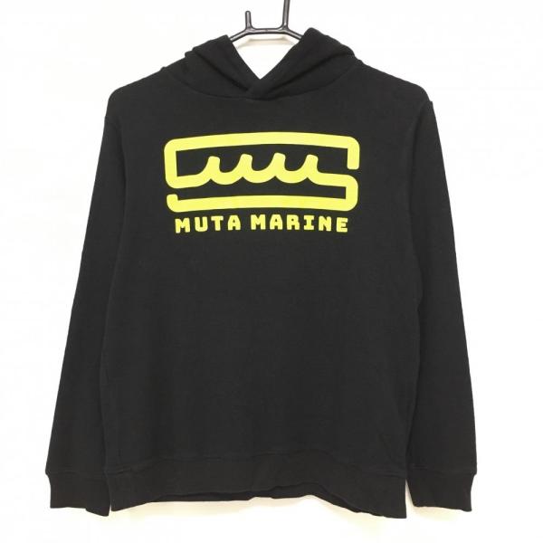 muta MARINE（ムータマリン） パーカー 黒×蛍光イエロー ロゴプリント