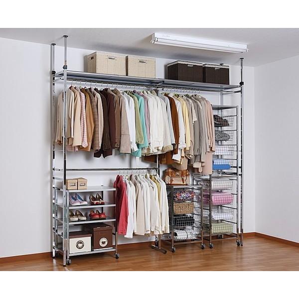 ワードローブ 突っ張り 伸縮 ハンガーラック 棚 クローゼット 衣類収納