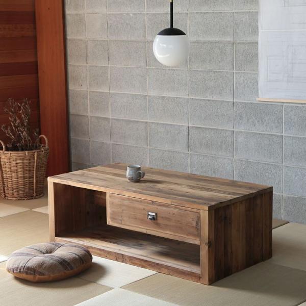 コーヒーテーブル センターテーブル L字型収納 120幅 パイン古材 収納