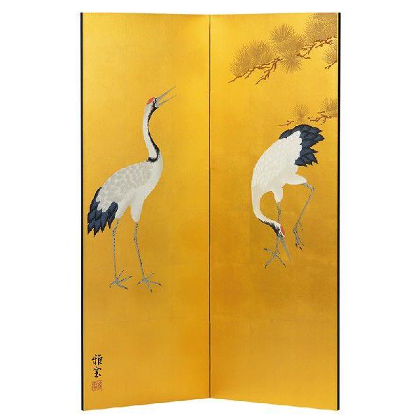 屏風 びょうぶ 肉筆作品 衝立 ついたて 金彩屏風 金彩大鶴絵二曲屏風