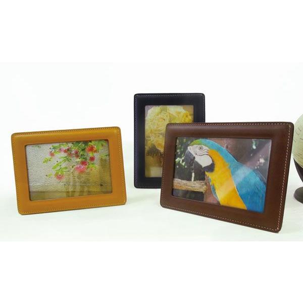 レザーフォトフレーム 型押しステア革使用 L判サイズ写真立て 全3色