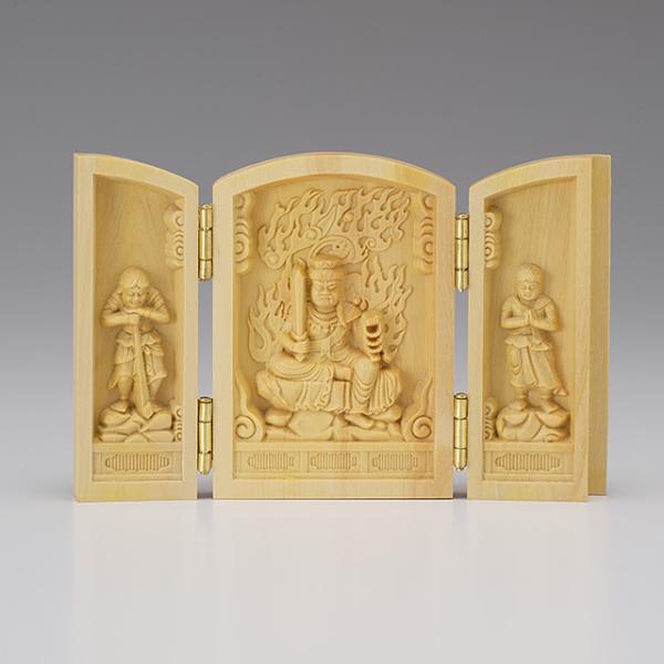 厄除け三開仏 不動三尊 柘植製（不動明王・矜羯羅童子 制多迦童子