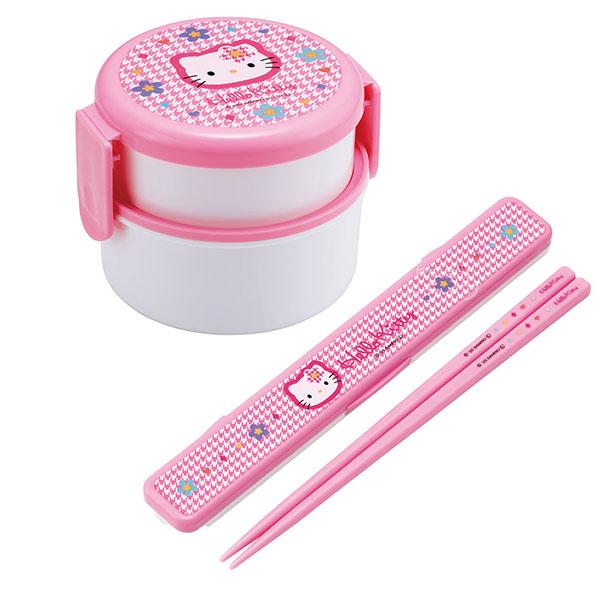 ハローキティ カオハナ 抗菌 丸型ランチボックス2段 ミニフォーク付