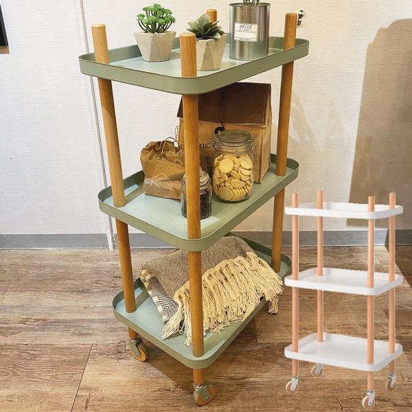 東谷 キッチンワゴン3段 北欧ナチュラル W50.5×D35.5×H98 スチール