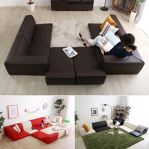 フロアソファ セット フェイクレザー PVC 北欧 三人掛け ローソファー