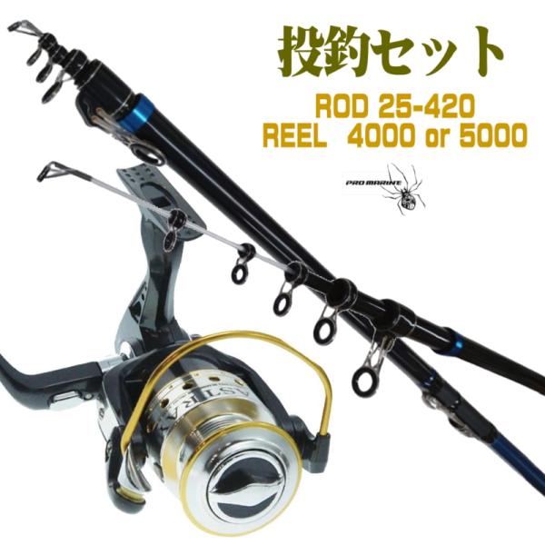 振出 サーフセット 投げ釣りセット 投げ竿4.2m 5000 or 4000 リール
