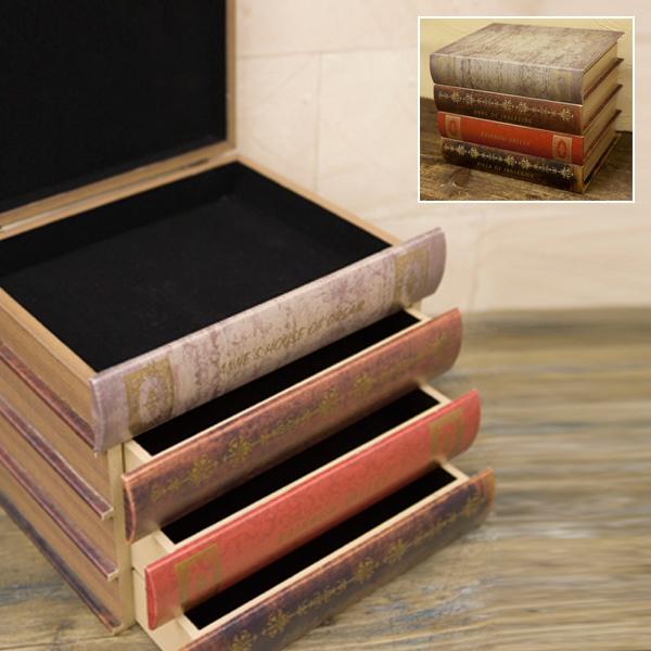 小物収納 本型 おしゃれ デザイン モチーフ 4段 引出し ふた 蓋