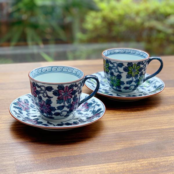 有田焼 波佐見焼 コーヒー碗皿 染錦花濃鉄仙花（G・M） : 有田焼 器