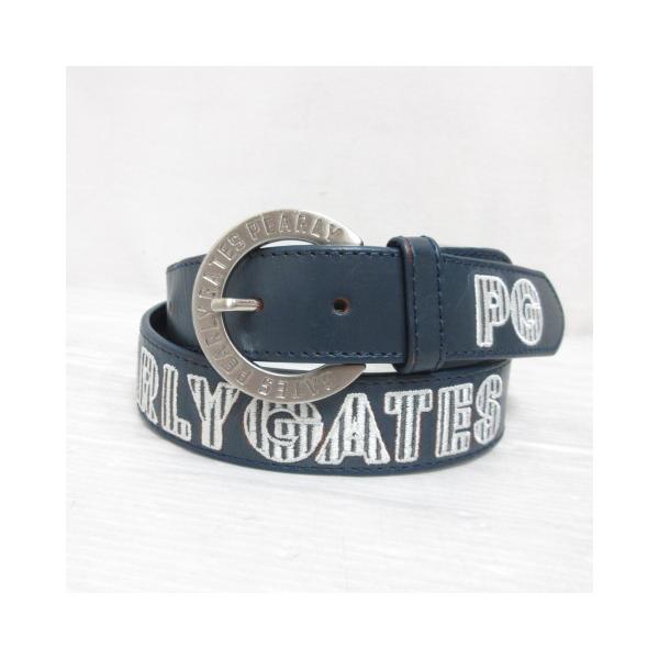 パーリーゲイツ PEARLY GATES ロゴ刺繍 フェイクレザー ベルト 紺