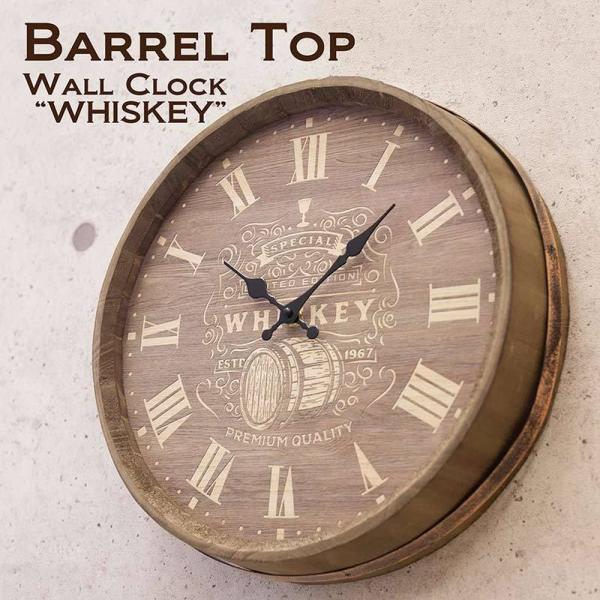 壁掛け時計 おしゃれ 大きめ 木製 ウィスキー樽 アンティーク時計