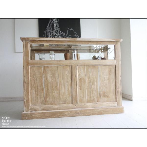 チーク総無垢 ショーケースカウンターQuese ガラスケース 飾り棚 店舗