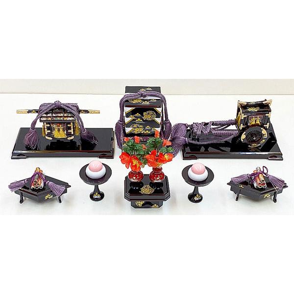 雛人形 道具 3段用 飾台幅75cm 木製25号6品揃道具 溜塗雪牡丹桜 雛人形