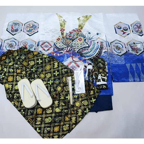 七五三 五歳 男児 羽織袴フルセット 着物 豪華絢爛 金刺繍 綸子地 白