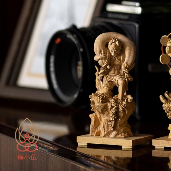 極小仏 風神(風神像 神様 仏像 木製 木彫り 柘植 ツゲ 高さ9.5cm