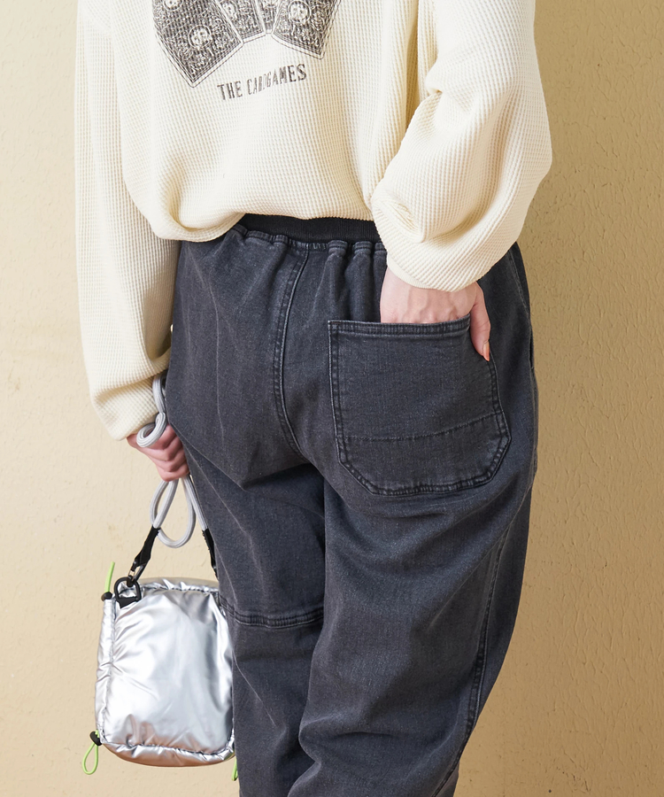 冬クリアランス】ストレッチ デニム 裏起毛 切替 ジョガーパンツ