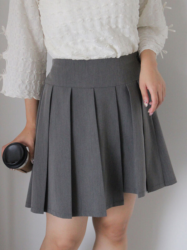 セール】 アシメプリーツミニスカート（グレー/チャコールグレー