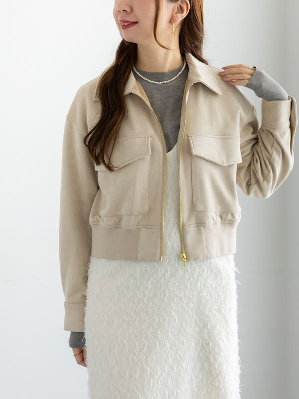 セール】 スウェードジップブルゾン（ライトベージュ/モカ/アウター