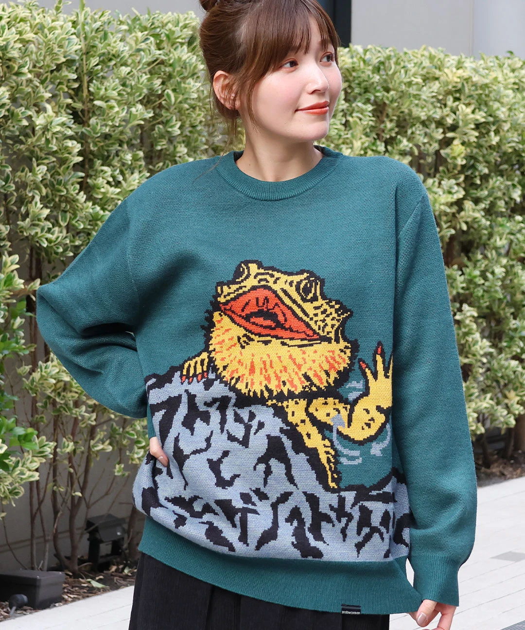 go slow caravan フトアゴヒゲトカゲジャカードセーター【WEB限定