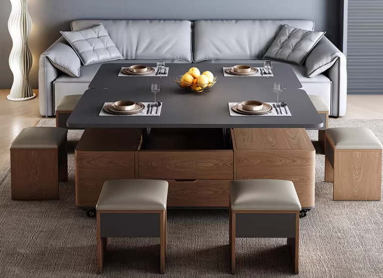 昇降式多機能セラミックテーブル 茶器・食卓一体型 小スペース対応収納