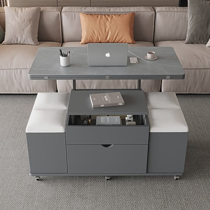 昇降式多機能セラミックテーブル 茶器・食卓一体型 小スペース対応収納