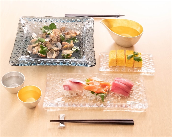 Sghrスガハラのgrid plate(グリッドプレート)ガラスの角皿