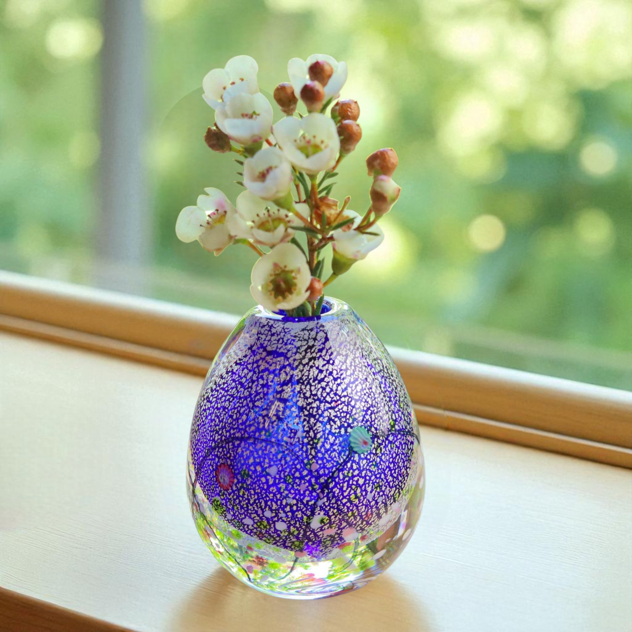 新品未使用＊ 泡入りガラスの一輪挿し ガラス作家 くるみガラス