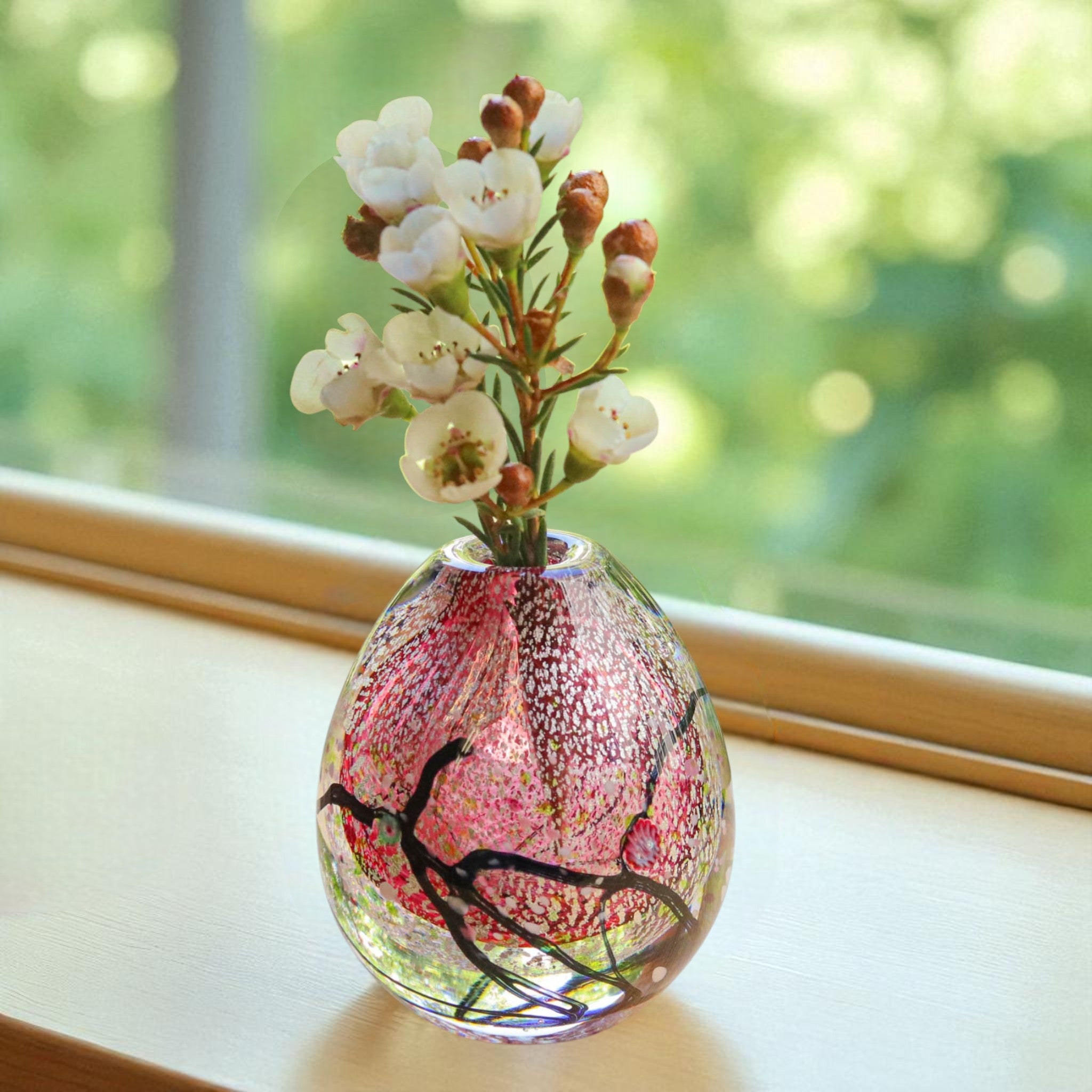 綾ガラス 一輪挿し | 光琳 爽 | 金赤 | グラスアート黒木
