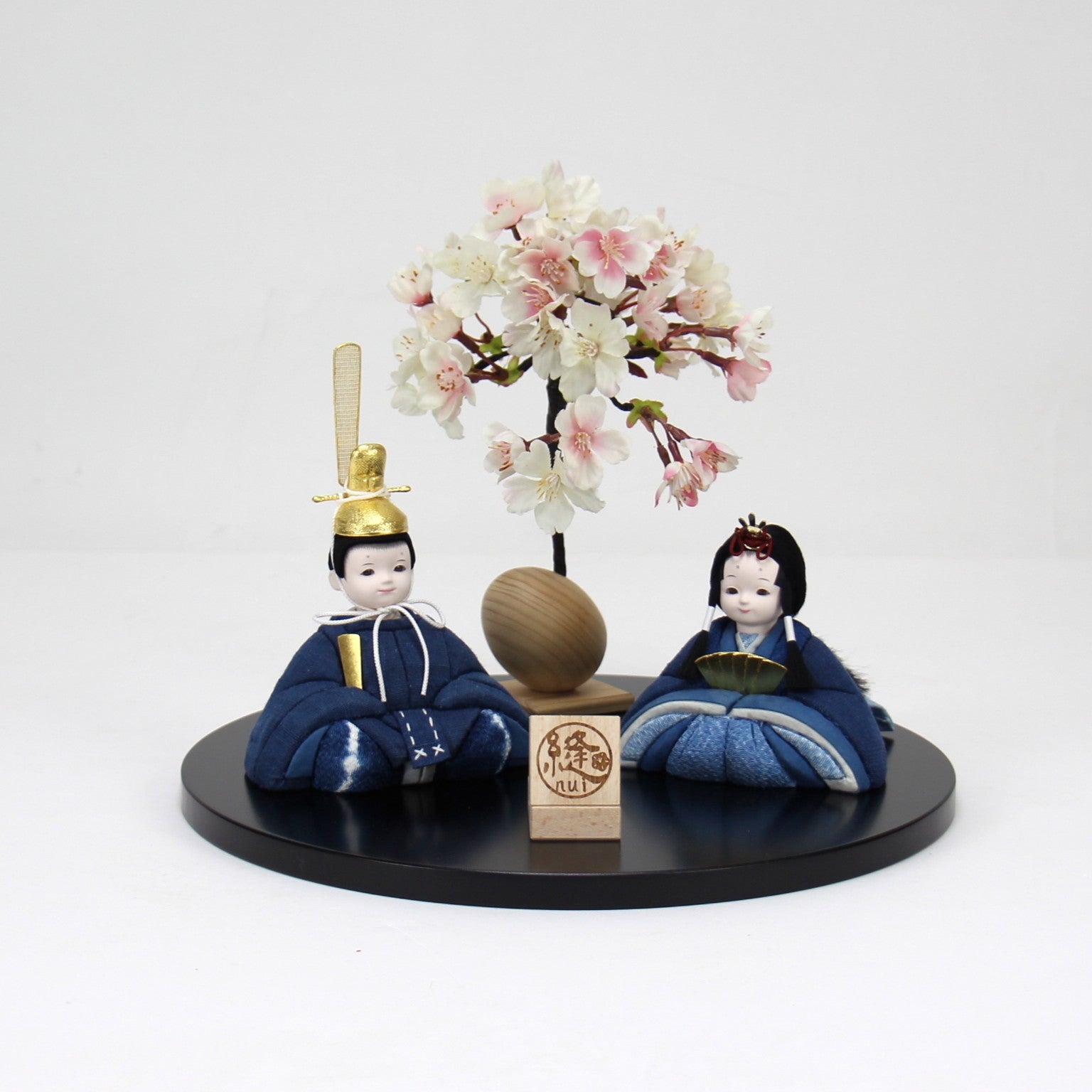 雛人形セット 藍染 | 藍染づくし 金箔仕様 | 丸型黒塗り台 | 工房