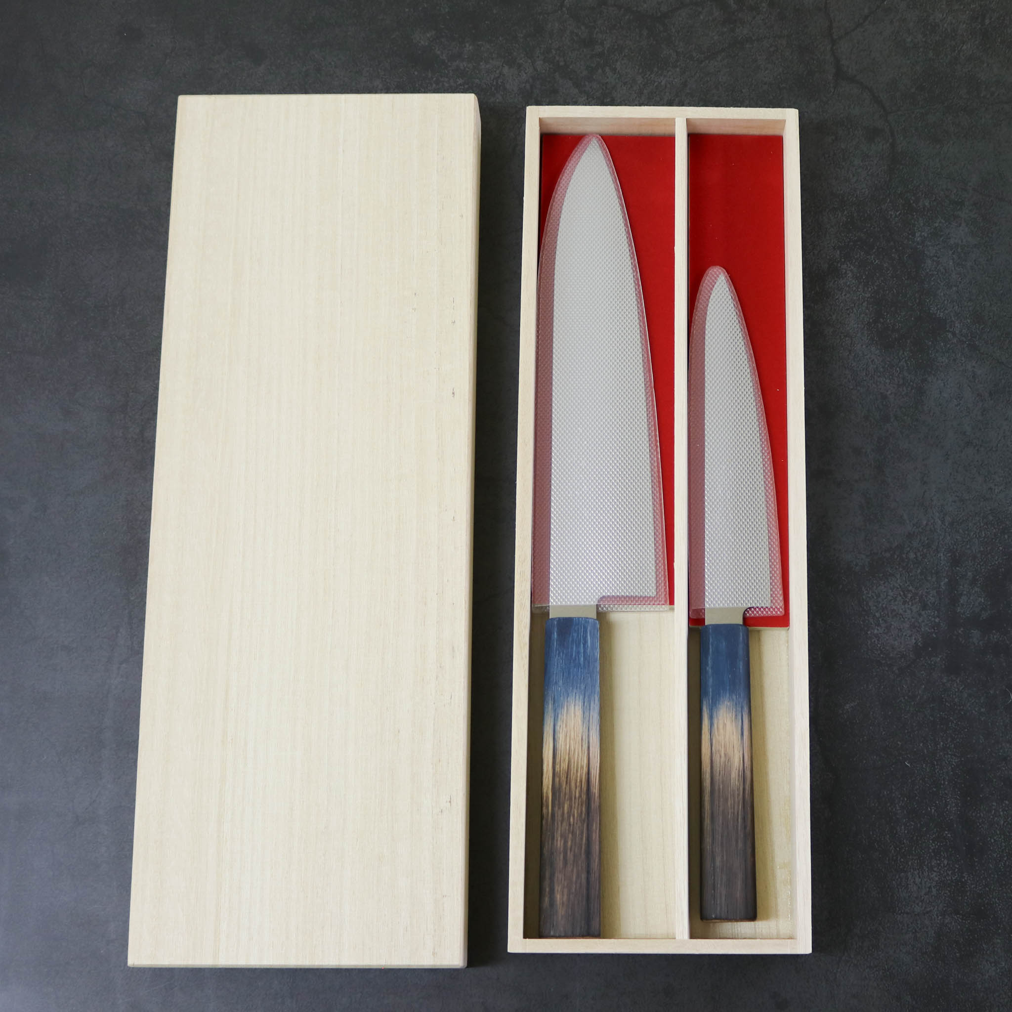 堺打刃物 包丁セット | ダマスカス67層 ペティ× 牛刀 両刃 | 暁ハンドル