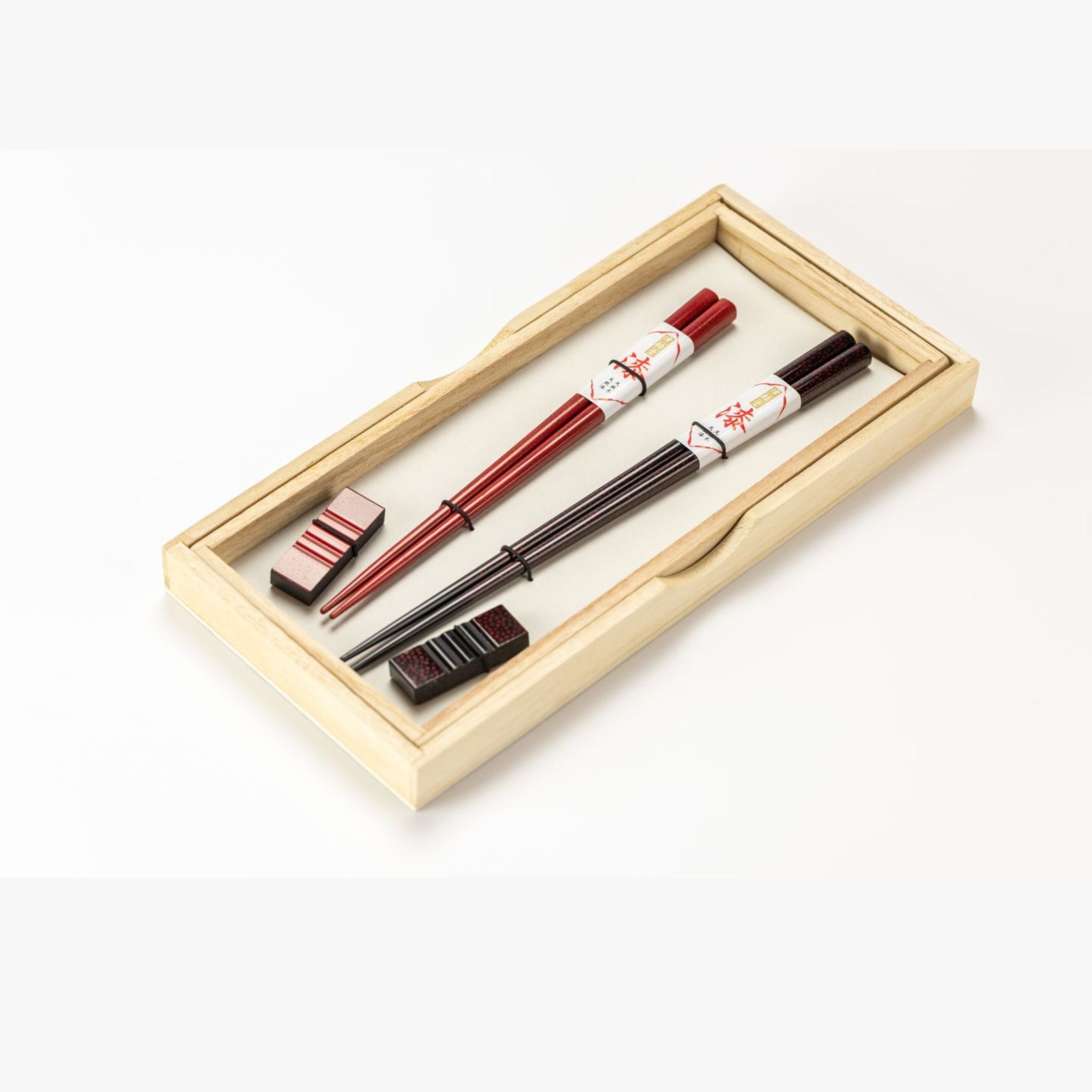 一双うるし天然木 津軽塗り夫婦ばし 箸置きのおまけ付き 一双うるし