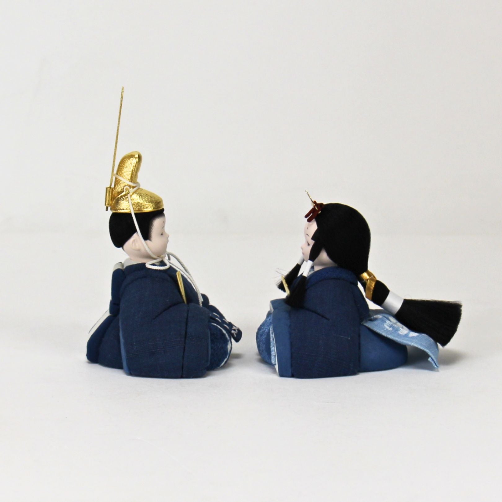 雛人形セット 藍染 | 藍染づくし 金箔仕様 | 丸型黒塗り台 | 工房