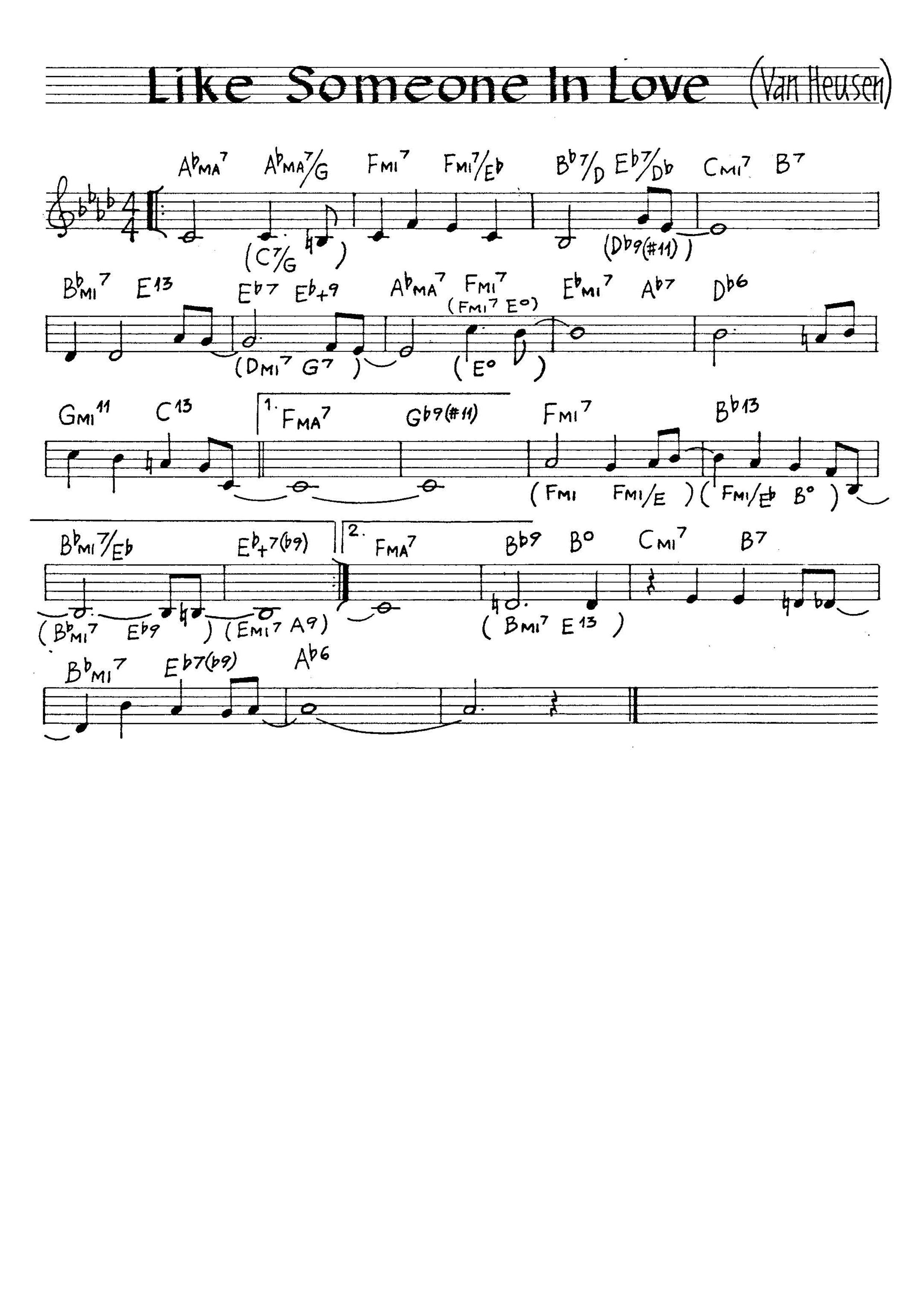 無料楽譜】Like Someone In Love（恋の気持ちで）／Van Heusen J.【JAZZ】