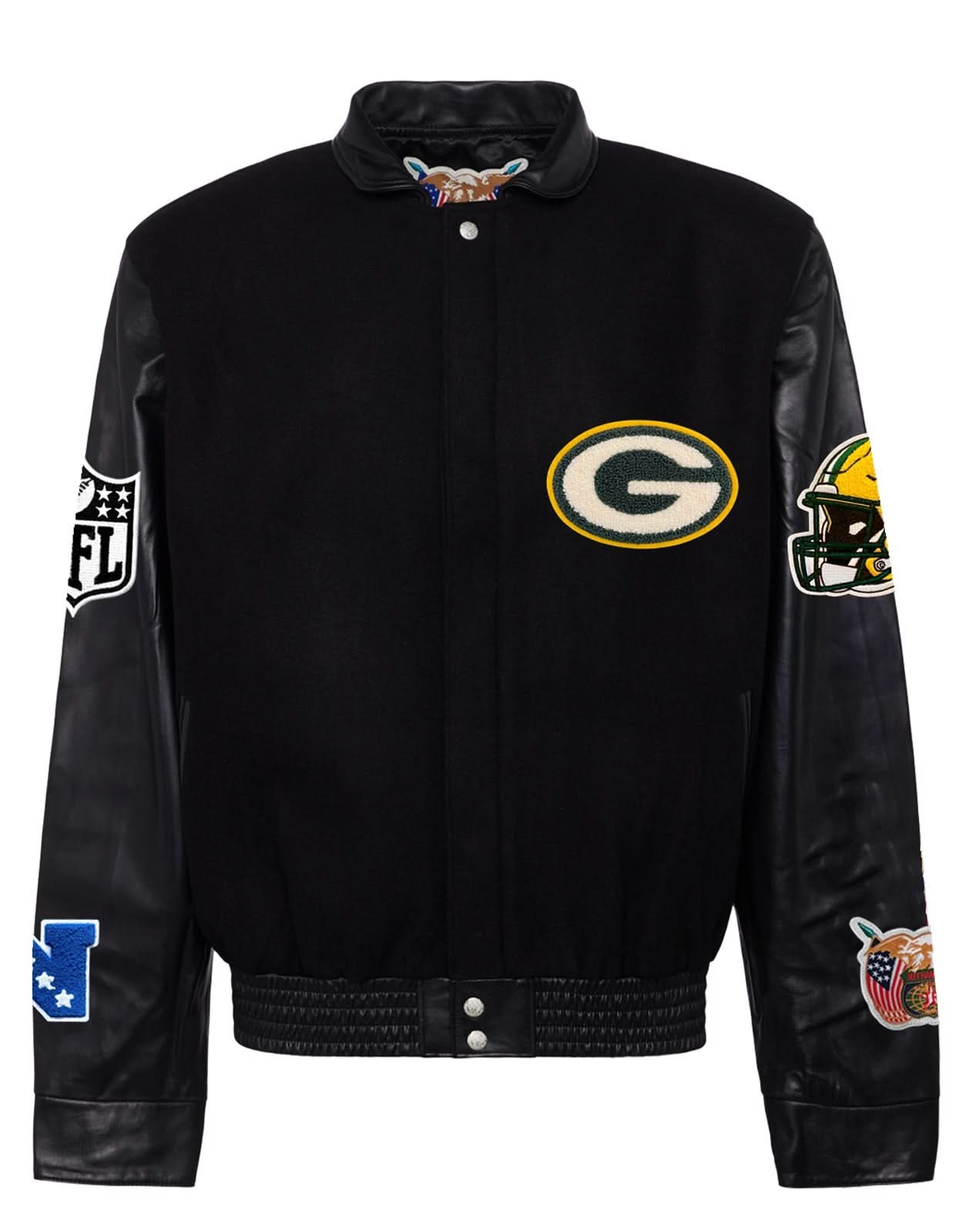 Green Bay Packers Wool & Leather Varsity Jacket Black/Black