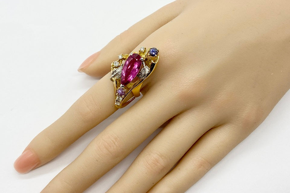 松崎勉＆憲子】 K18/Pt900ピンクトルマリン ダイヤモンド ブルー