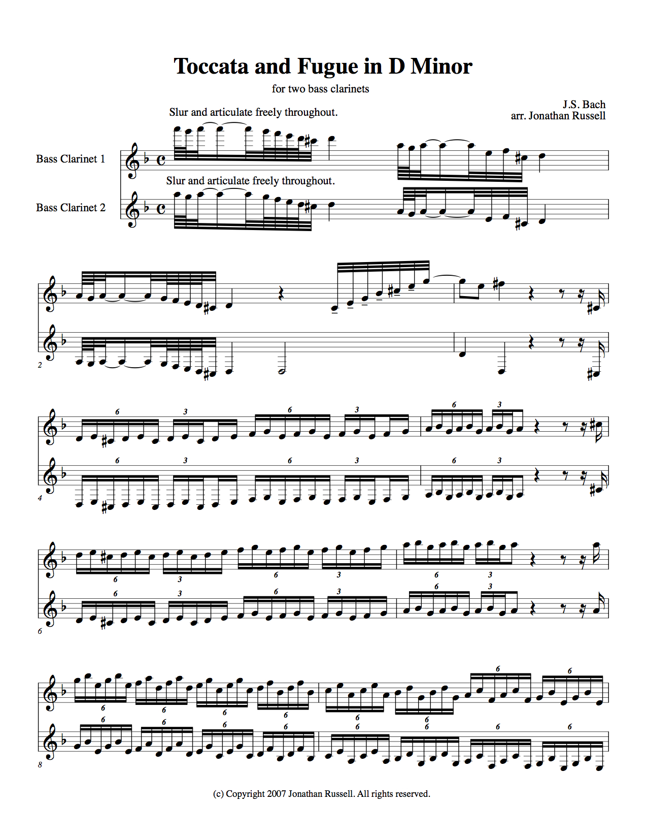 Toccata and Fugue (bass clarinet duet) | Jonathan Russell
