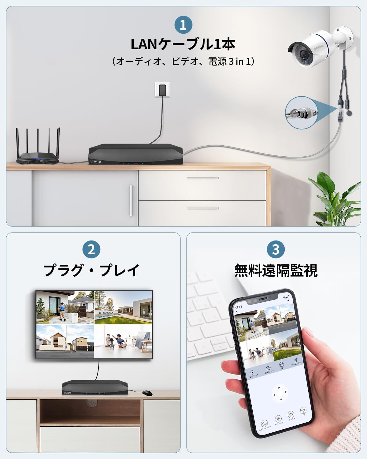 30メートル超強暗視】POE防犯カメラセット 防犯カメラ 屋外 POE給電