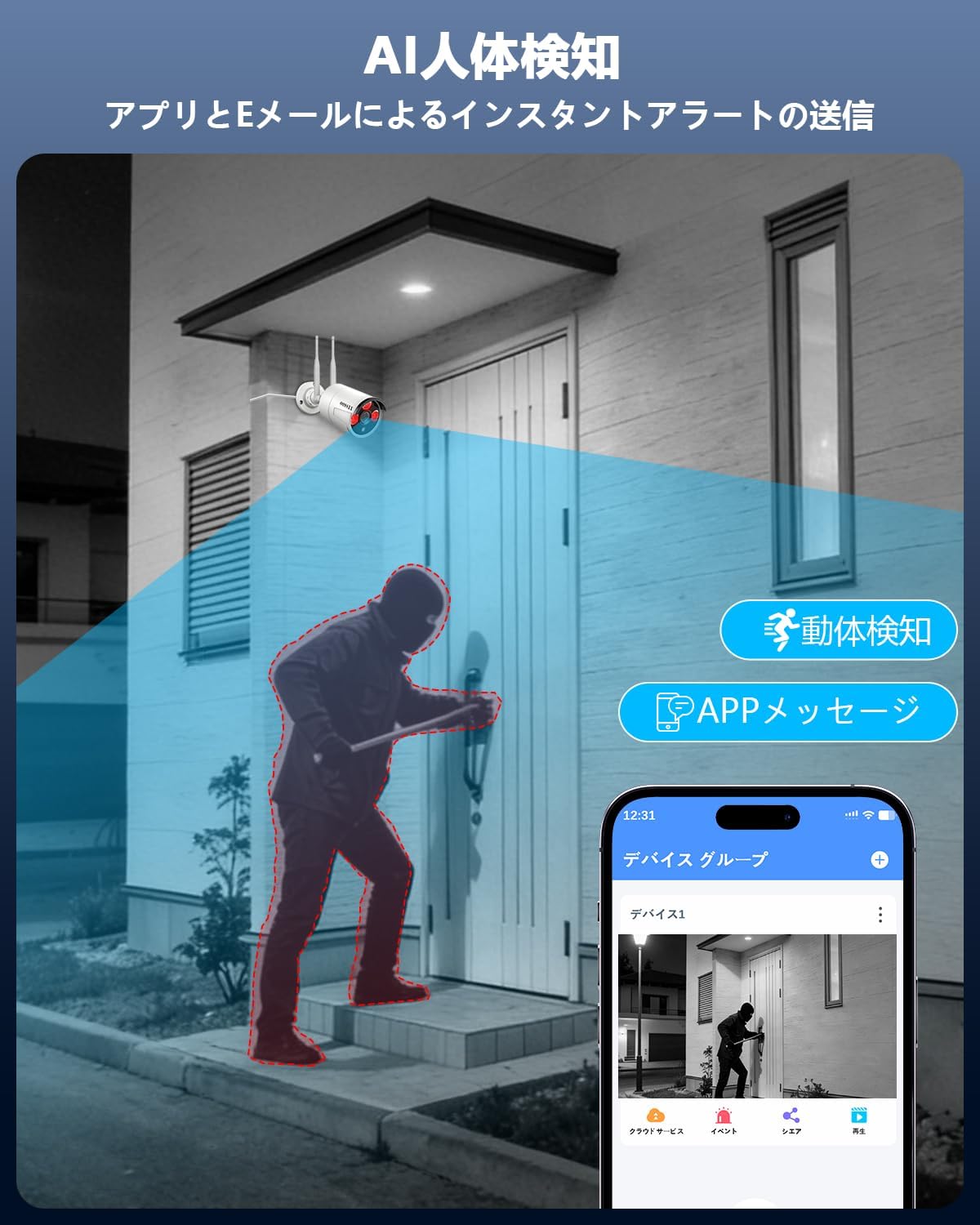 300万画素 ワイヤレス防犯カメラセット4台 1TB HDD内蔵 家庭用 屋外