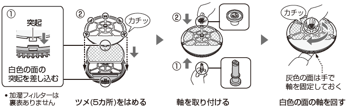 加湿フィルター、トレーのお手入れ（KI-JS70/KI-HS70/KI-GS70/KI-LS50