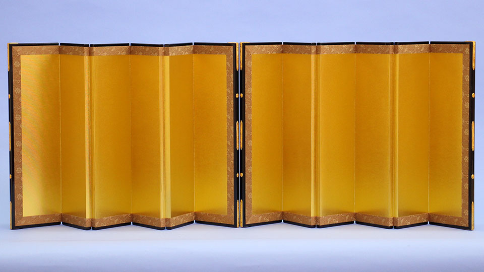 屏風・衝立 高さ36cm 雛人形用 12号 金屏風 六曲袋張 絹目縁付き – 寿