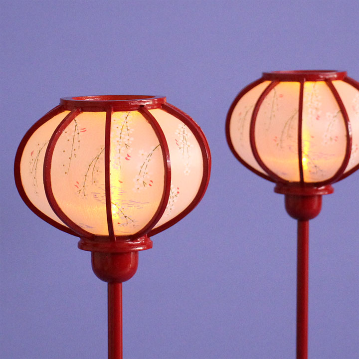 雛人形 ぼんぼり （木製）35.5cm大型朱塗り菊灯LEDコードレス雪洞(純