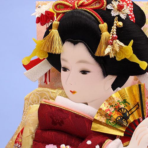 押絵羽子板15号刺繍華流水エンジ 台付き – 寿鳳人形の東芸