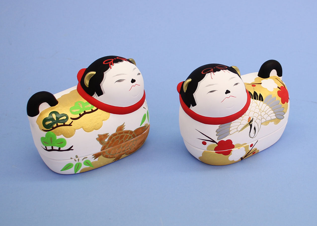 陶製素焼き絵付けの犬筥（いぬばこ）飾り白 座布団付き – 寿鳳人形の東芸
