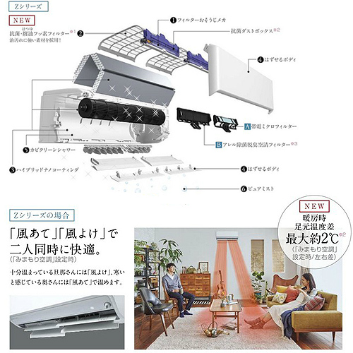 MSZ-ZXV2217-W-IN+MUZ-ZXV2217+MAC-860DS｜三菱電機ルームエアコン[Z