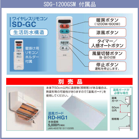 住設倶楽部 / 涼風暖房機 脱衣室用 SDG-1200GSM 高須産業 タカス