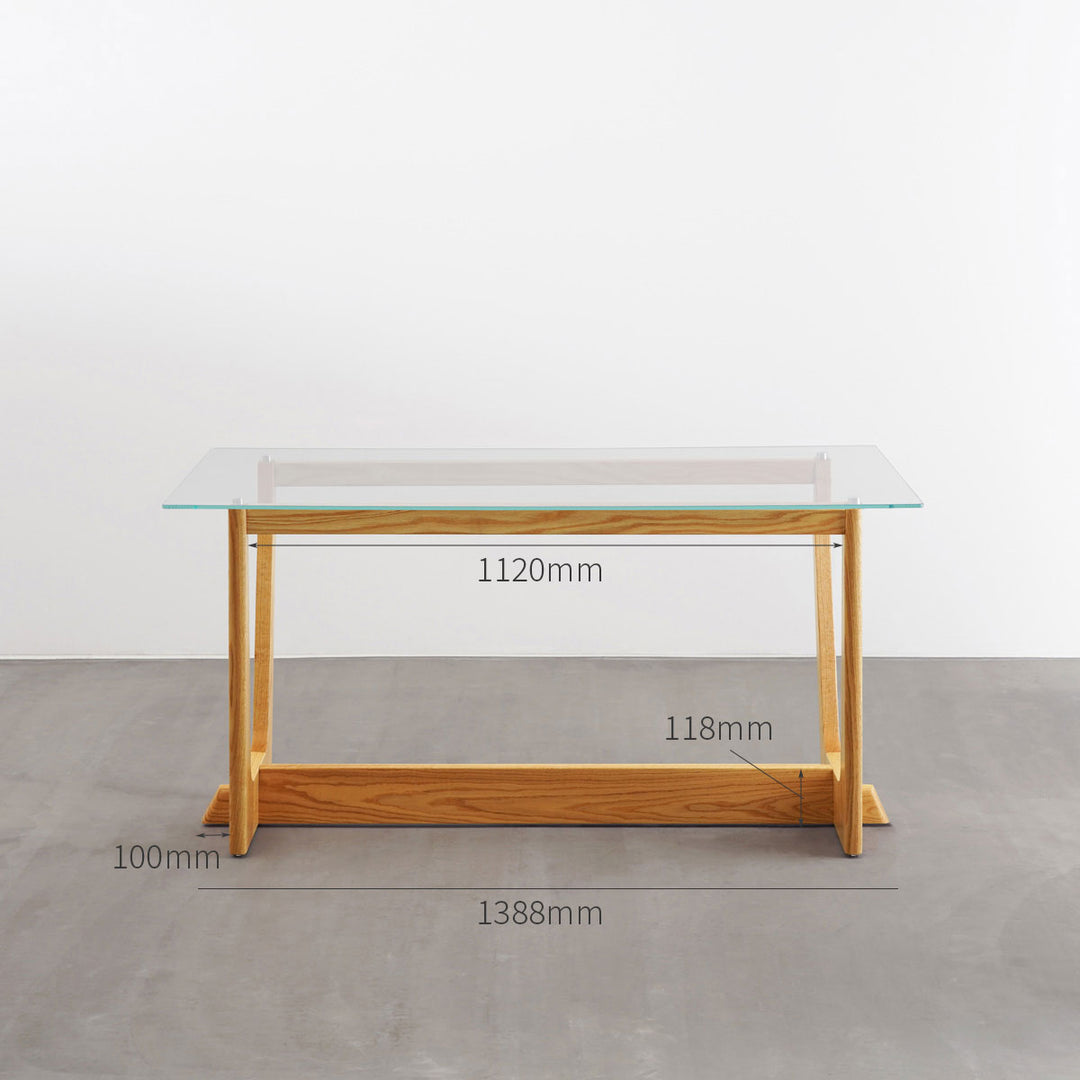 THE TABLE / ガラス × Trapezoid 木製脚 オーク無垢材 – KANADEMONO