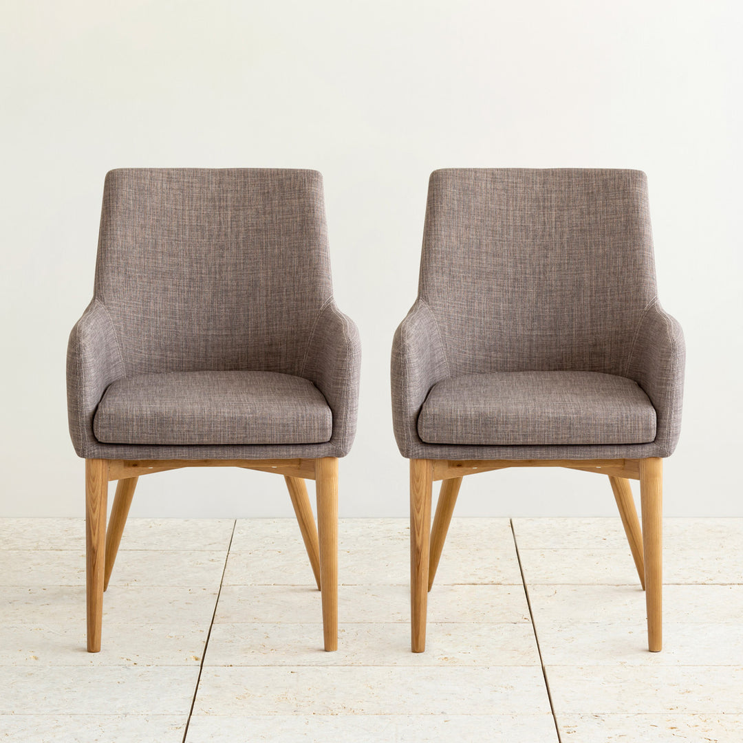 Fabric × Wood ナチュラル ダイニングアームチェア グレー 2脚セット