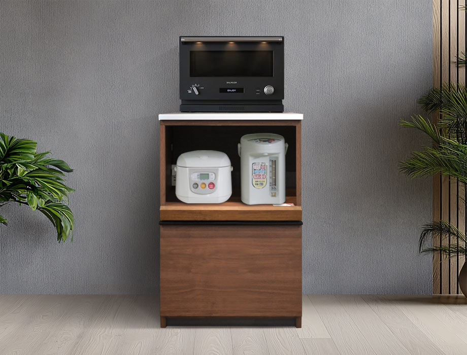 人工大理石天板のレンジ台 60cm幅 Kiuru（キウル） 家電収納スライド棚