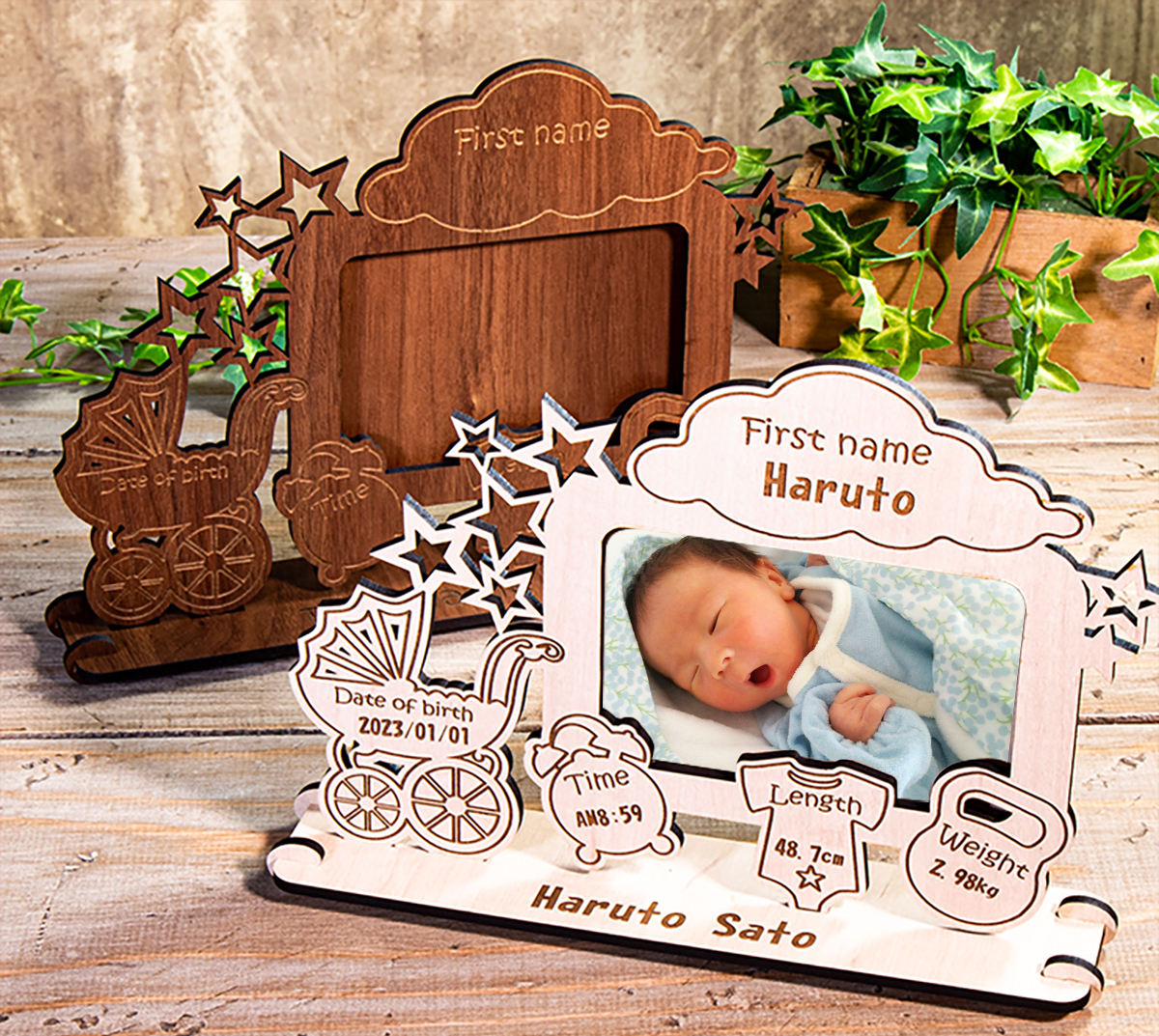 木製 フォトフレーム 名入れ 出産祝い 写真立て フォトフレーム001